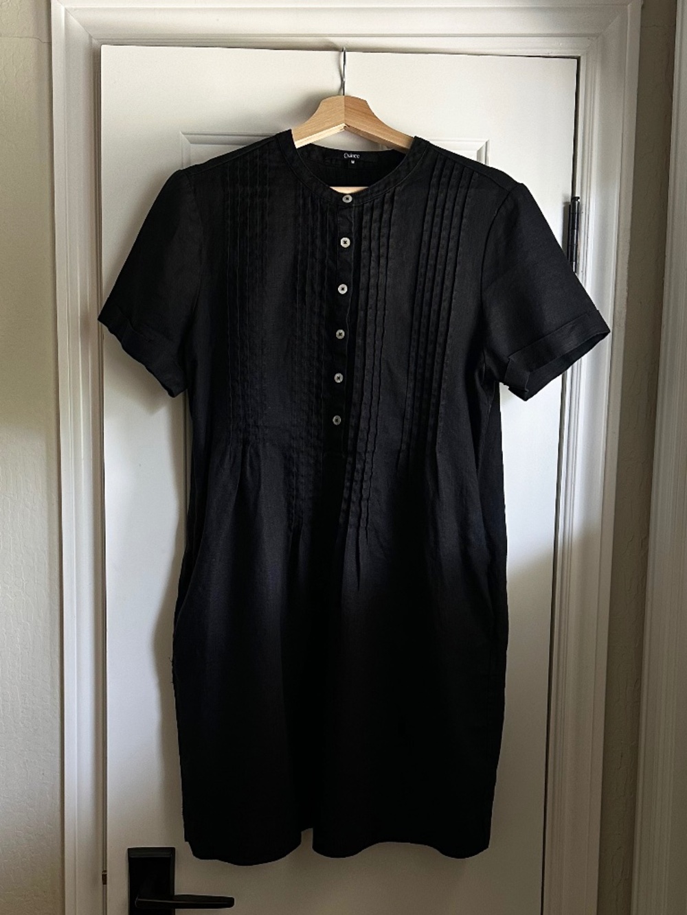 QUINCE 100% European Linen Short Sleeve Swing Dress Black M